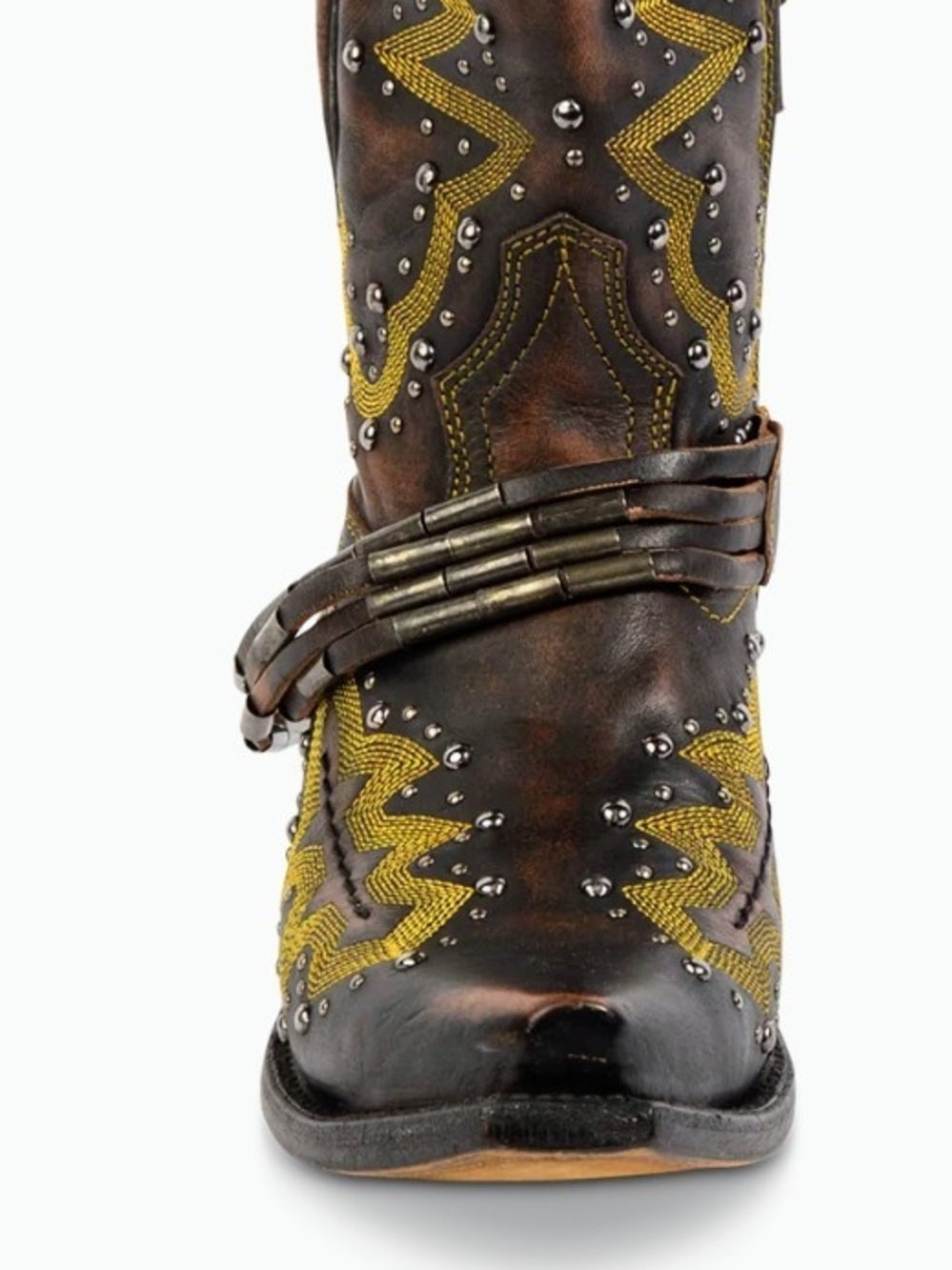 Freebird By Steven Studded Western Ankle Boots - Black Brown Distressed 10 US